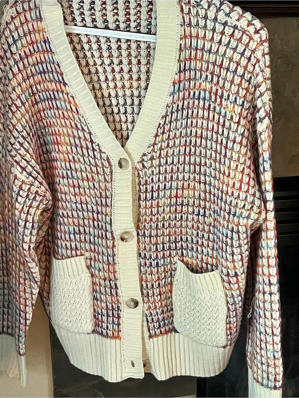 Miss Sparkling Geometric Cardigan in Cream & Red Size XL
